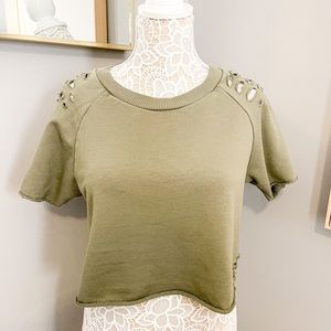 Olive Distressed Cropped Tee
